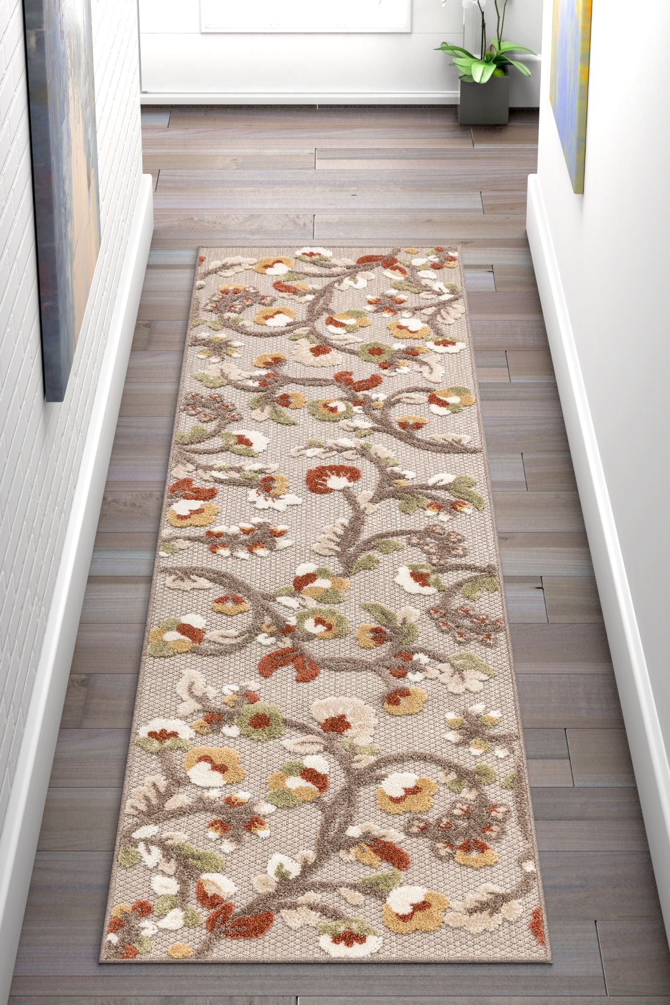Well Woven Darla Floral Beige Indoor/Outdoor Area Rug High Traffic