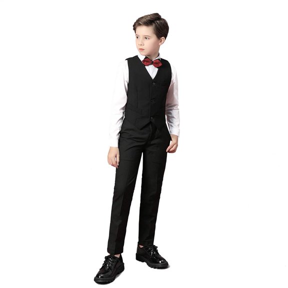 ETHAN 4 Piece Boys Suit Kids Formal Wedding Tuxedo Dress Suits for Teen Boys Vest and Pants Set 2T