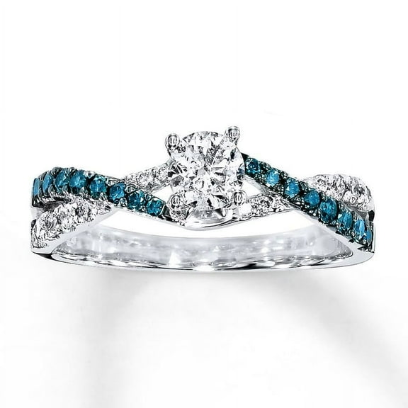 Perfection in 1.50 Carat Round Diamond Moissanite Ring with Sapphire on 10k White Gold