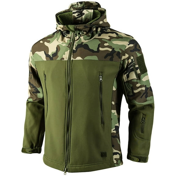 Tiweut Mens Jackets Mens Skin Softshell Warm Windproof Camo Print Outdoor Long Sleeve Hooded Coat Fall Winter Daily Wear Regular Blouses GN1,L