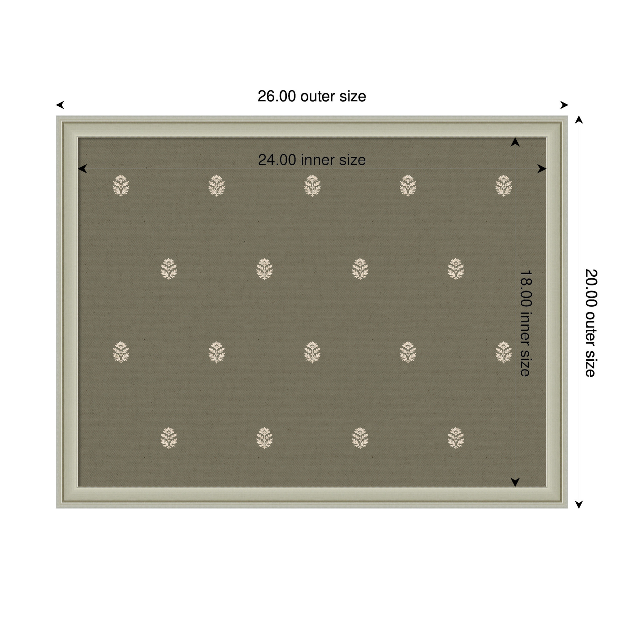 Kate and Laurel Framed Fabric Pinboard 26 x 20, Green Botanical Block Print Printed Linen Classic Bulletin Board for Use as a Vision Board or Wall Organization, Florence Silver Frame