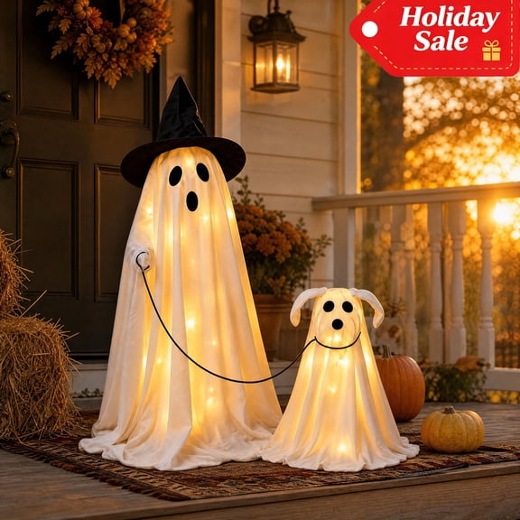 Halloween Decorations Outdoor Indoor, Wizard Ghost Dog Walking Set Two Piece Halloween Outdoor Patio Living Room Decor Halloween Decorations Clearance For Party Home