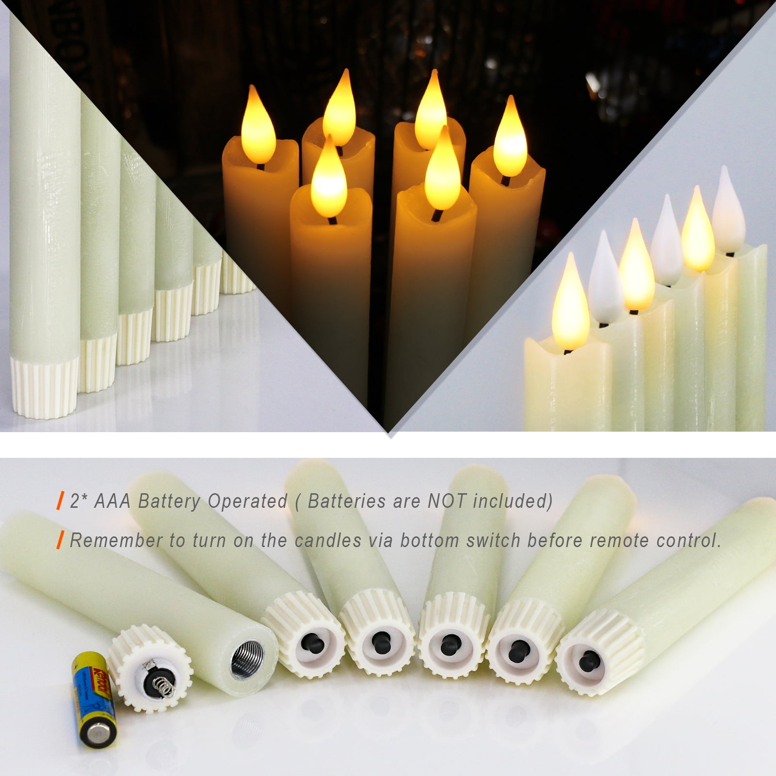 PChero 6Pack Real Wax Flameless Taper Candles with Remote Timer, 6.4inch Battery Operated Taper Candles, Ivory LED Flameless Candlesticks for Fireplace Xmas Halloween Party Home Decor