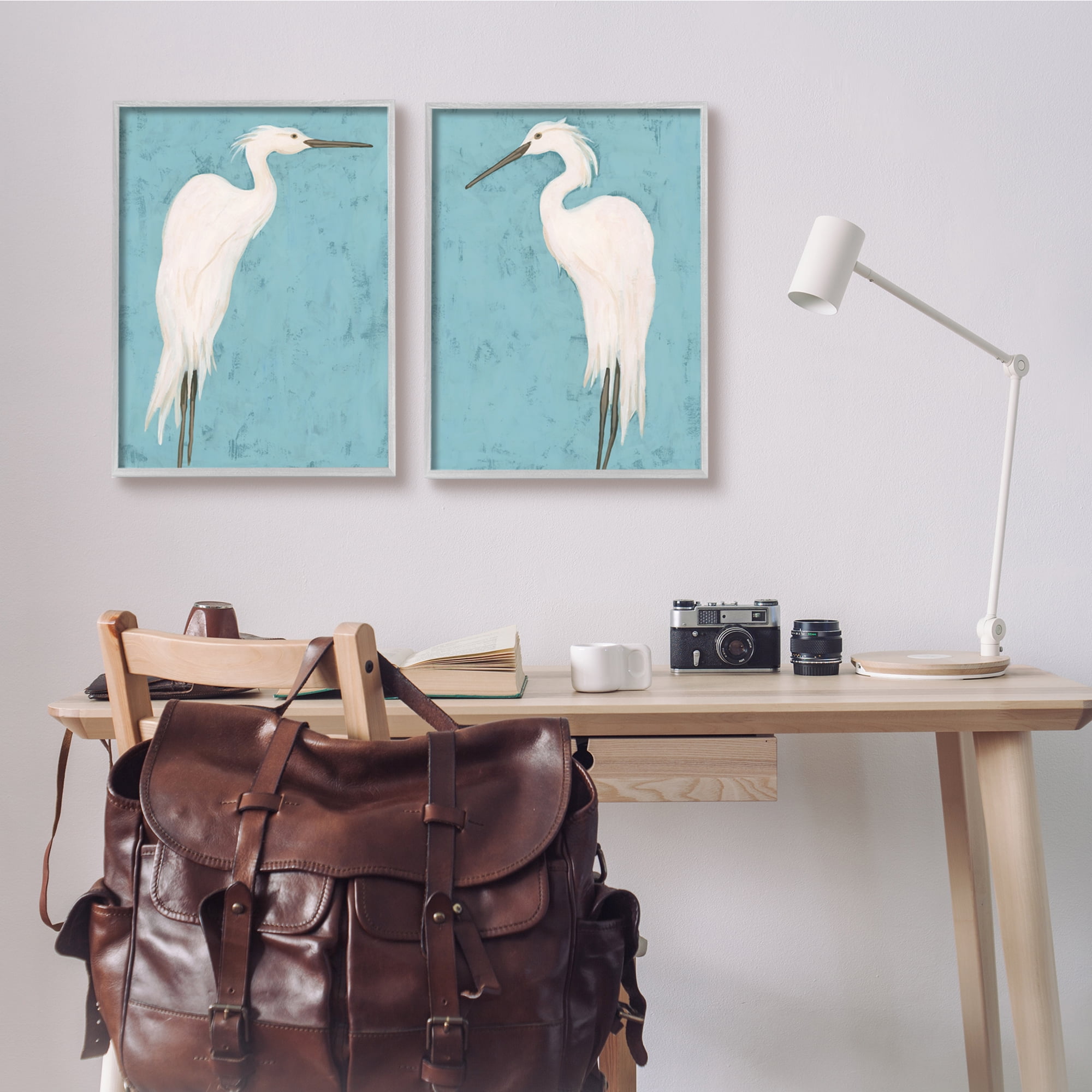 Stupell Industries Nautical Heron Casual Coastal Bird Distressed Blue Painting,16 x 20, Design by June Erica Vess
