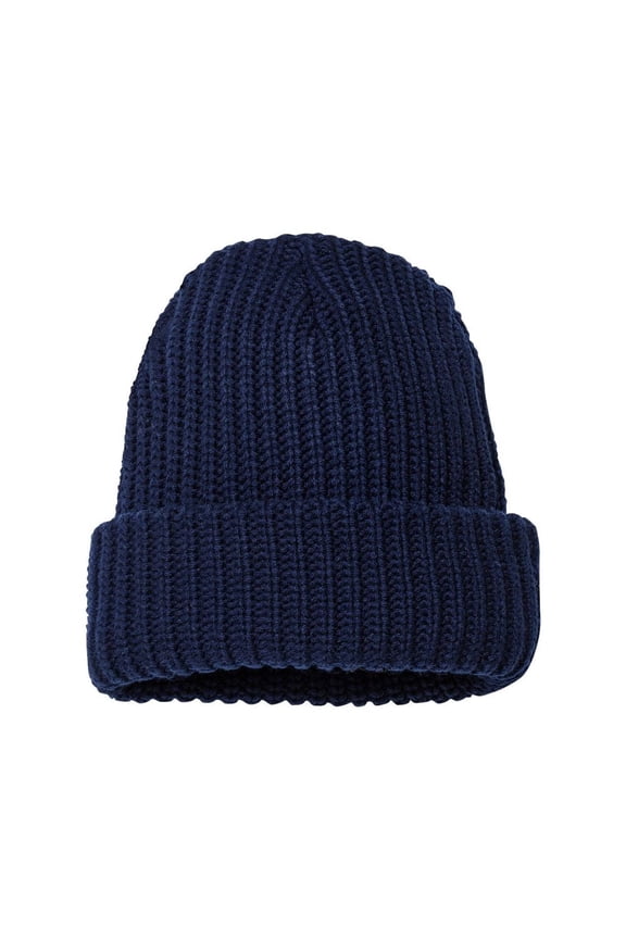 Unisex Blaze Chunky Cuffed Knit Roll Up Beanie Cap - 12'' 100% Acrylic Hat, Navy, One Size, 1 Piece