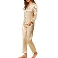 thumbnail image 4 of INSPIRE CHIC Women's Satin Lounge Set Long Sleeve Button Down Shirts with Pants Silky Pajamas S Champagne, 4 of 7