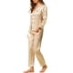 thumbnail image 4 of Conjunto de salón de satén para mujeres INSPIRE CHIC, camisa de botones de manga larga con pantalones, pijamas de seda XL Champagne, 4 of 7