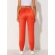 thumbnail image 4 of Pantalones cargo de satén sedoso de tiro alto elástico con cordón para mujer Naranja brillante XL, 4 of 6