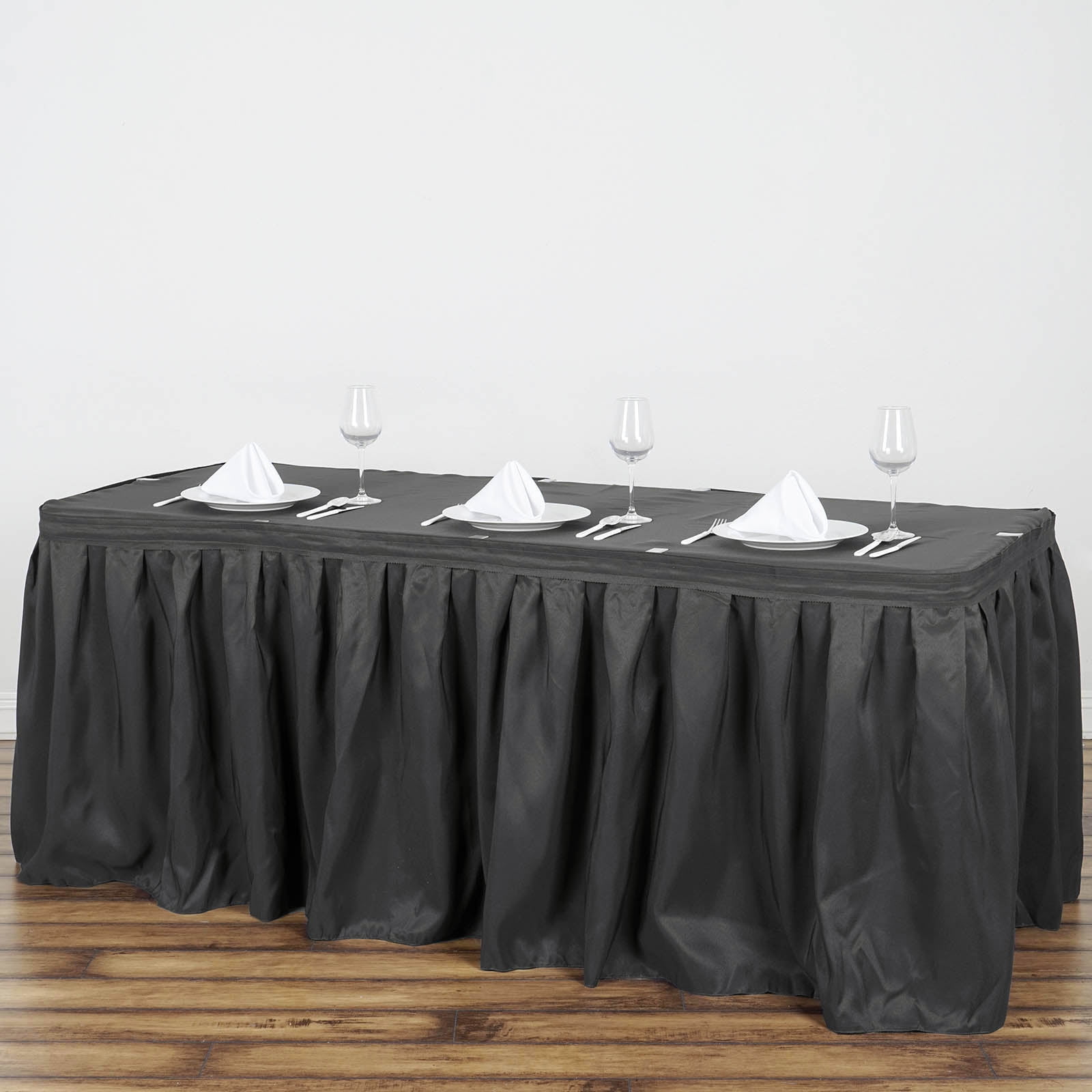 17 ft x 29" Table Skirt Banquet Wedding Party Linens Polyester BLACK No Top 