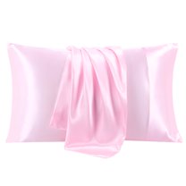 PiccoCasa 2Pcs Satin Pillowcase Silky Pillow Cover with Envelope Closure, Standard Pink