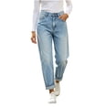 thumbnail image 2 of Karymi Jeans for Women Vintage Loose Straight, High Waist Denim Long Pants, Roll Cuff Wide Leg Trousers with Pockets, 2 of 6