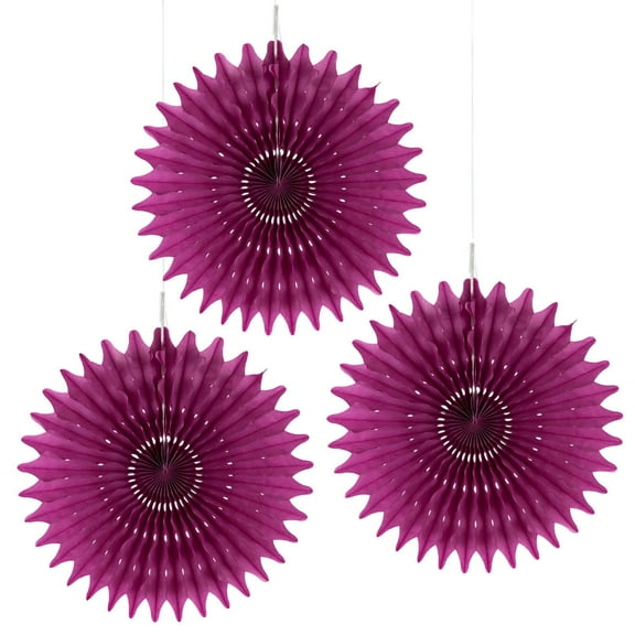 Floral Reef Set of 3 - 16" Party Paper Rosettes Fan Medallions (Plum)