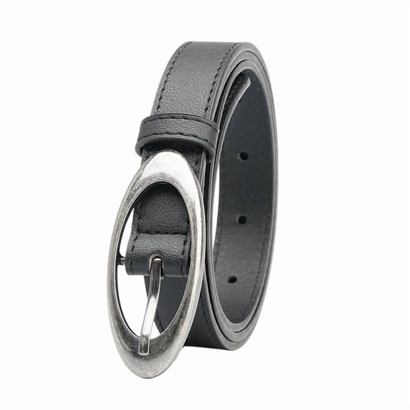Oval Belt Y2K Style - Black PU Leather with Silver Buckle for Men and Women - Sleek Modern Look & Versatile Accessory.