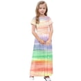thumbnail image 5 of DAETIROS Girls Rainbow Maxi Dress with Pockets Summer Casual Short Sleeve Flowy A-Line Dress for Kids Party,Size 9 T, 5 of 9