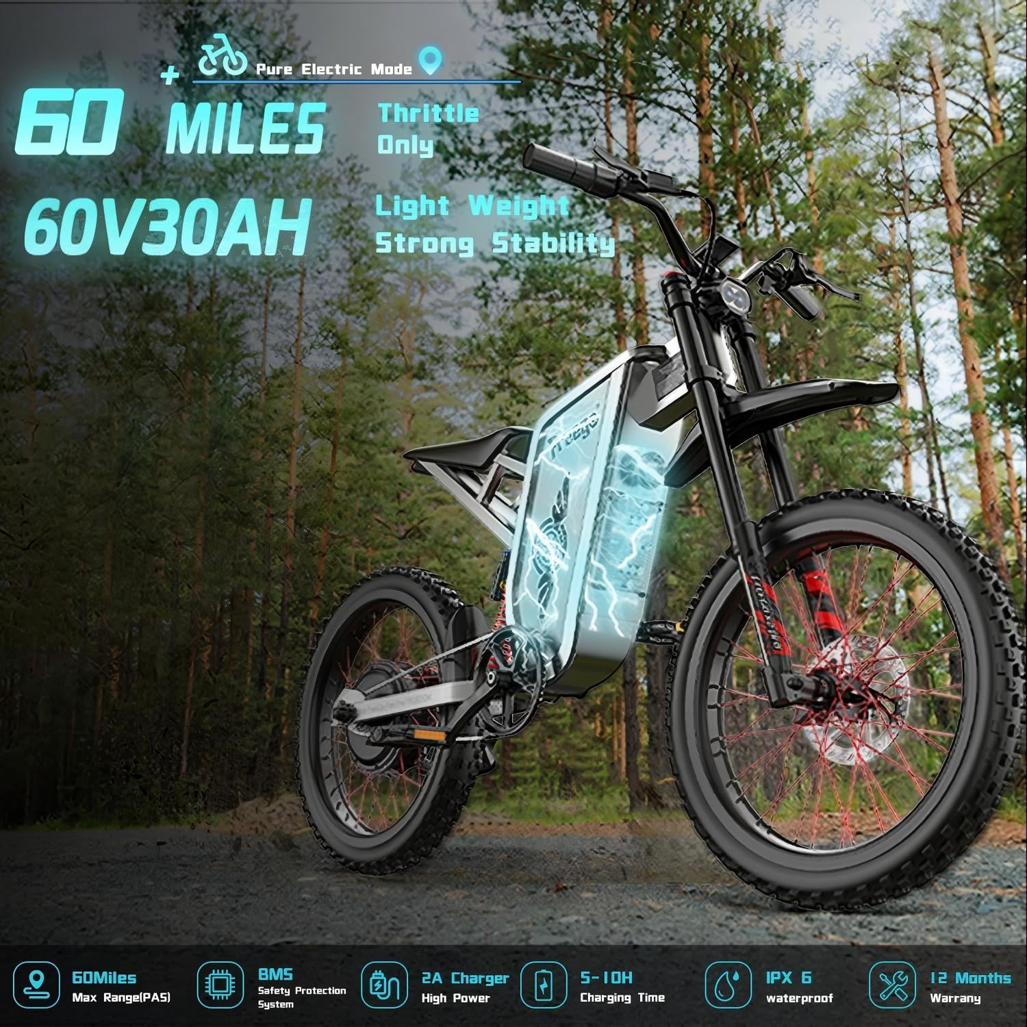 FREEGO X2 Pro Electric Dirt Bike – 6000W Peak Motor, 60V/30Ah Battery, 50MPH Speed, 80-Mile Range, UL2849 Certified