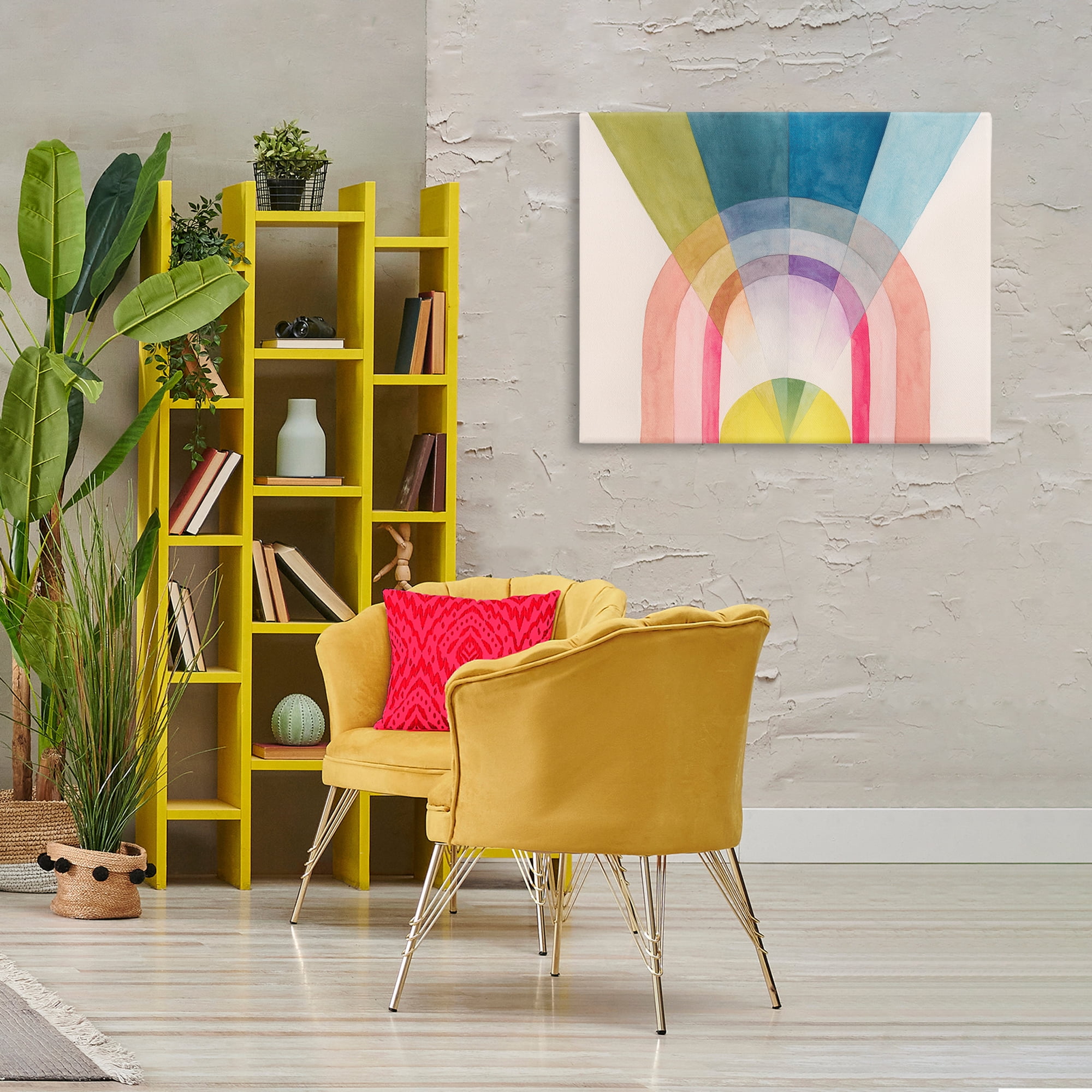 Stupell Industries Sun Rays & Rainbow Abstract Painting Wrapped Canvas Art Print Wall Art, 40 x 30