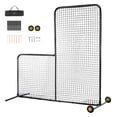 thumbnail image 1 of VEVOR L Screen Baseball for Batting Cage, 7x7 ft Softball Safety Screen, Body Protector Portable Batting Screen with Carry Bag, Wheels, Ground Stakes, Heavy Duty Pitching Net for Pitchers Protection, 1 of 9