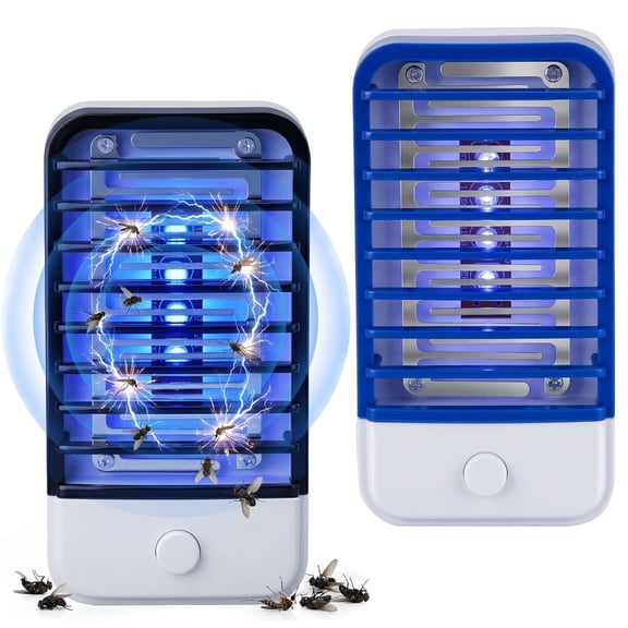 Gustave 2Pcs Electric Bug Zapper Indoor Plug in Mosquito Killer Lamp Flying Insect Traps with UV Lights - Black & Blue