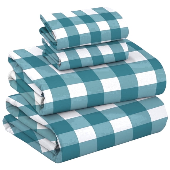 Ruvanti Flannel Sheets Full Size - 100% Cotton Brushed Flannel Bed Sheet Sets - Deep Pockets 16 inches (Fits up to 18") - All Seasons Breathable & Super Soft - Warm & Cozy - 4 Pcs - Dark Teal Plaid