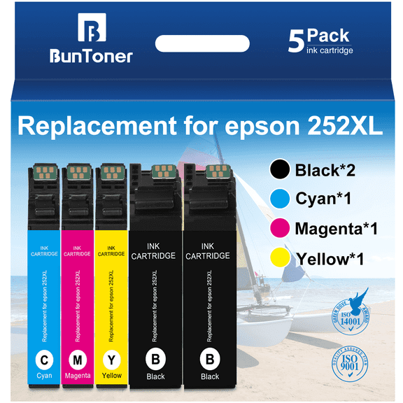 BunToner Ink Replacement for Epson 252 Ink for 252XL Ink Cartridges Combo Pack