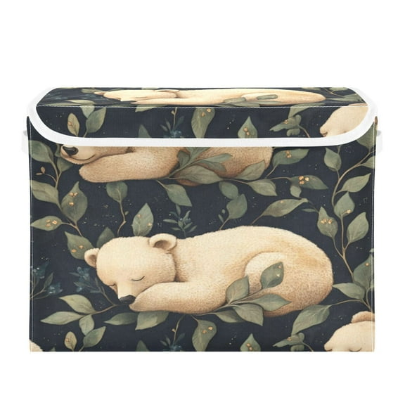 Storage Box With Lid 16.5x12.6x11.8In Foldable Stacked Household Storage Box White Bear