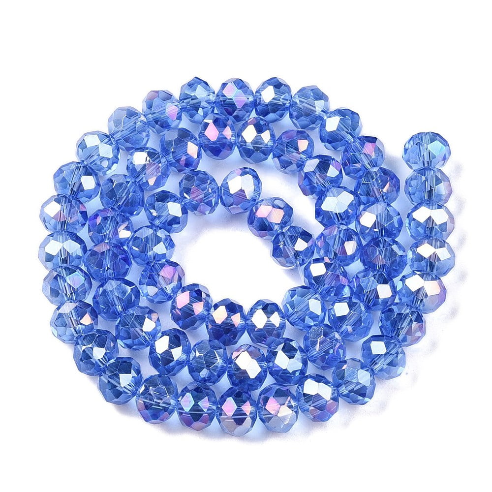 Electroplate Glass Beads Strands AB Color Plated Faceted Rondelle Light Sky Blue 8x6mm Hole: 1mm about 64~65pcs/strand 15.75~16.14 inch(40~41cm)