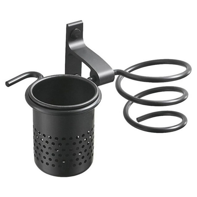 Inteprter El tenedor fácil del secador de pelo de la instalación de la aleación de aluminio con la taza cuidadosamente clasificado organiza el Accesorios de baño Negro