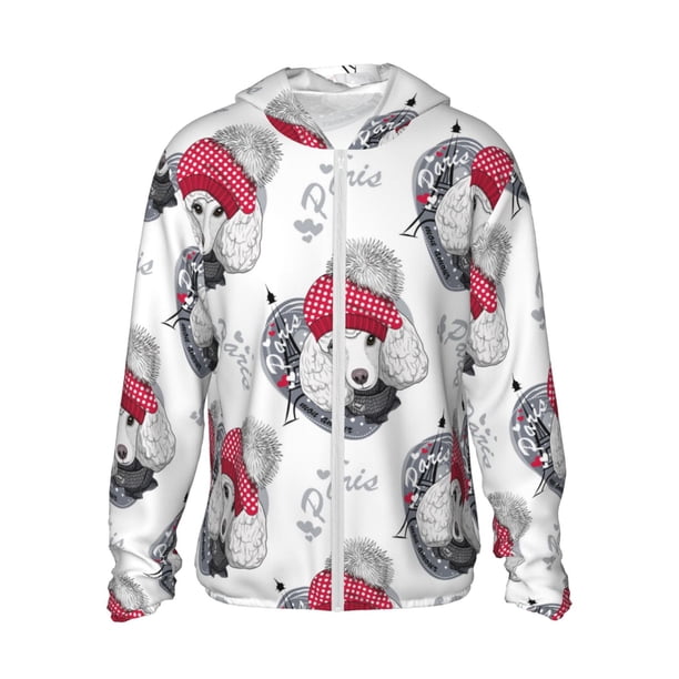 Balery Cute Poodle Dog Sudadera ligera de manga larga con capucha y protección solar UPF 50+ para hombre y mujer, ideal para pesca y running-Large