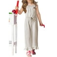 thumbnail image 5 of Summer Ruffle Sleeve Girls Plain Casual Jumpsuit Children Kids Elastic Waist Wide Leg Romper for 5-14 Years, 5 of 7