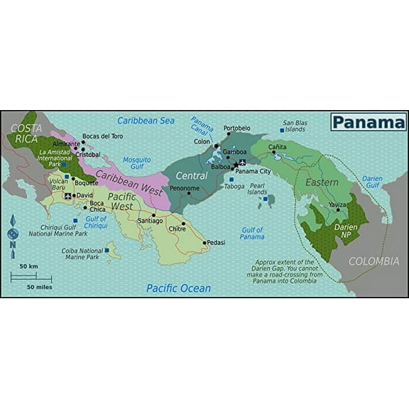 Iconic Arts Laminated 34x15 Poster Panama Regions map