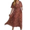 thumbnail image 2 of Zpanxa Women's Plus Size Summer Dresses, Sexy V Neck Short Sleeve Printing Dress, Oversize Elegant Loose Casual Dress, Large Size Long Dress Maxi Dress Orange 4XL, 2 of 7
