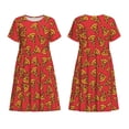 thumbnail image 3 of Bixox Robe d'Été à Manches Courtes pour Femmes Robe Ample Longueur Genou avec Poches-Pizza Dessin Animé, 3 of 7