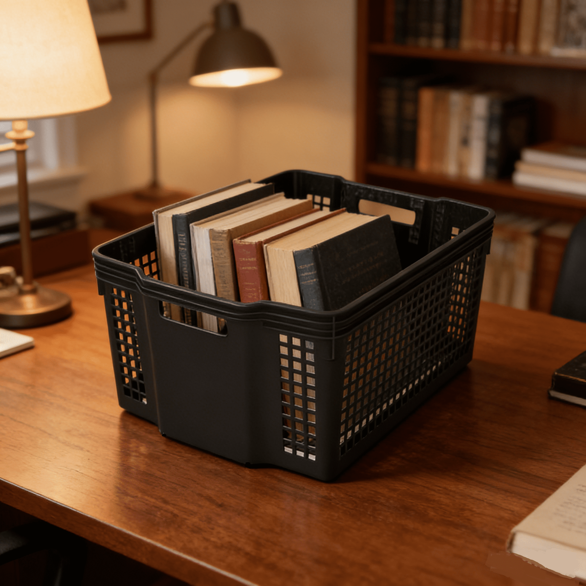 Buyitt 6-Pack Large Plastic Deep Stacking Baskets, Black Storage Baskets, Multi-Purpose, Ideal for Closets, Cabinets, Shelves, Countertops