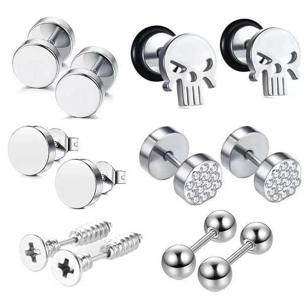 Juego de pendientes de acero inoxidable Juego de pendientes negros para hombre Juego de moda múltiple
