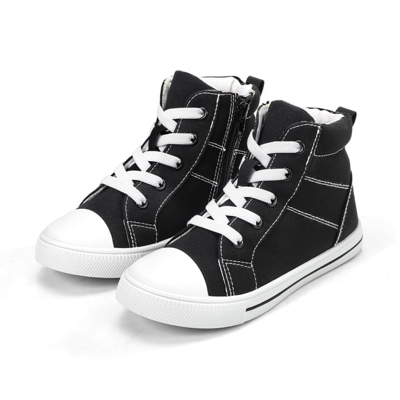 Kushyshoo Kids Canvas Sneakers Black High-Top Children Walking Shoes 11M