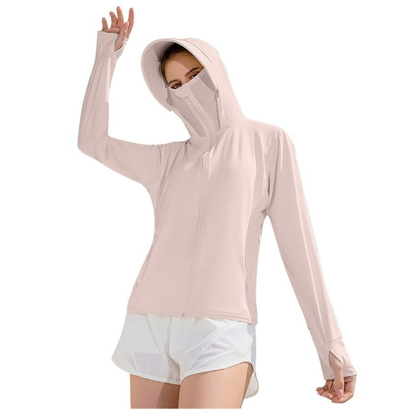 Sakmal Long Sleeve Women Coats Under 25.00 Breathable Pink Cover-Up Solid with Hoods Sun Protective Lightweight Cooling Jackets for Girls