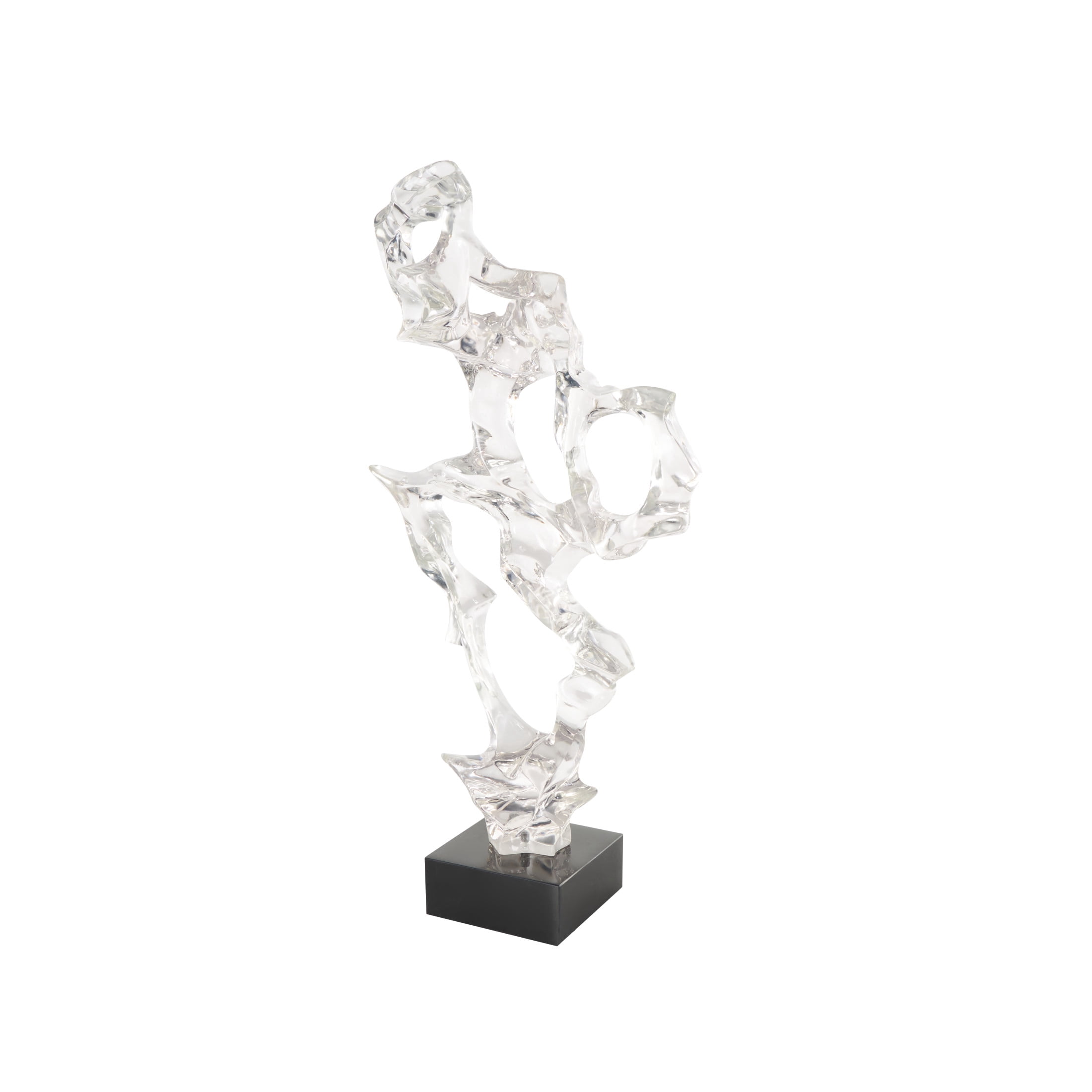 14" x 29" Clear Resin Abstract Sculpture with Black Square Base, by DecMode