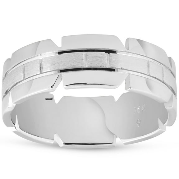 Pompeii 7mm 14K White Gold Mens Brushed Handmade Wedding Band (,)