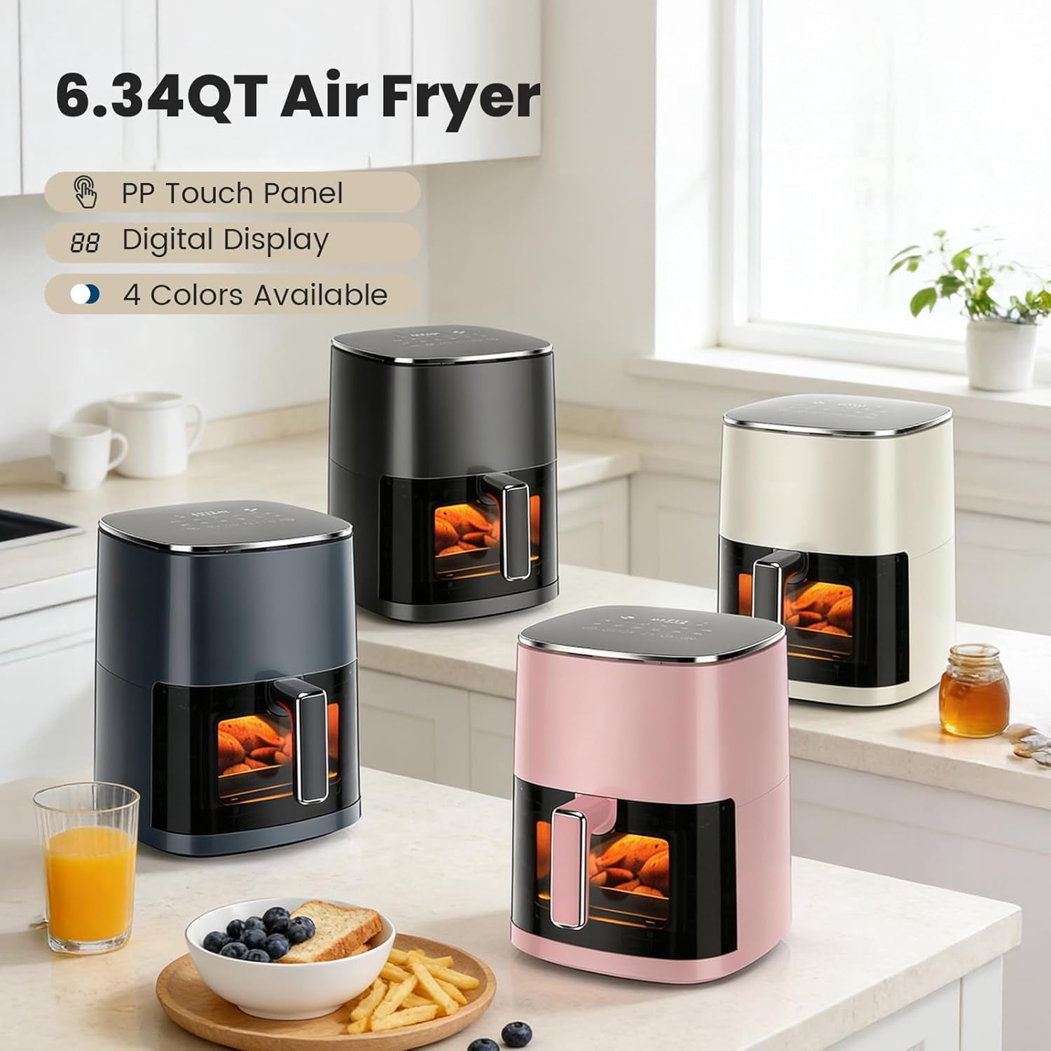 Air Fryer, 6-Quart Smart Air Fryer, 12-in-1 Functions - Air Fry, Roast, Reheat, Dehydrate, Bake, Steam, and More, 400Â°F Max Temperature, Black