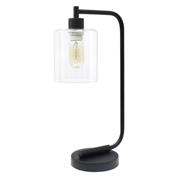 Simple Designs Bronson Antique Style Industrial Iron Lantern Desk Lamp with Glass Shade