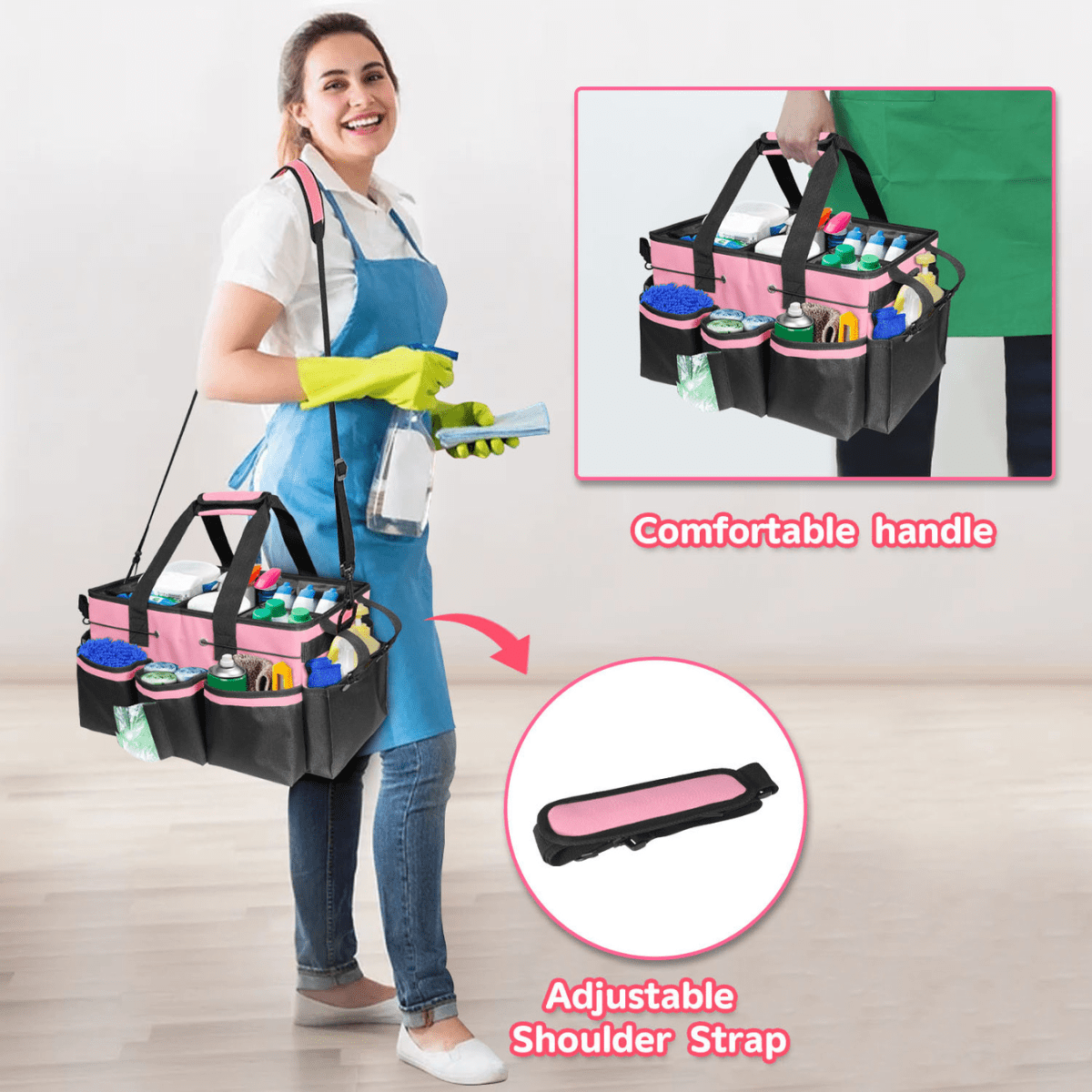SpaceMuse Wearable Cleaning & Tool Storage Bag with Adjustable Strap & 15 Storage Pockets, Multifunctional Organizer for Cleaning Supplies & Tools