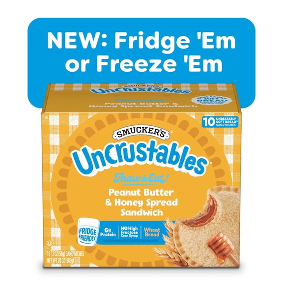 Smucker’s Uncrustables Peanut Butter & Honey Spread Sandwiches, 10 Count, 2 oz Each, Frozen