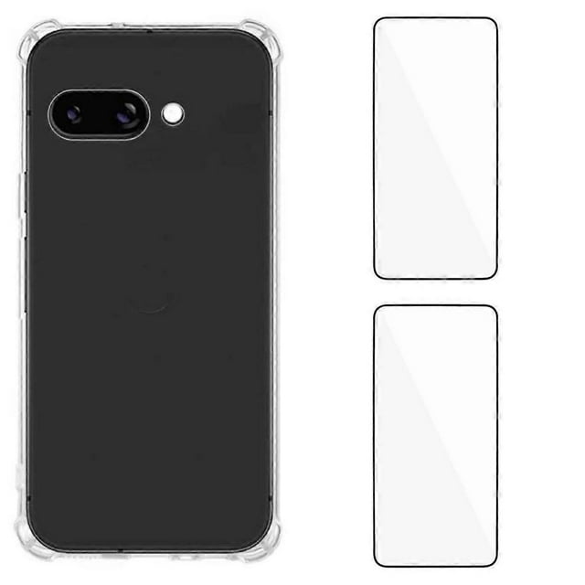 For Google Pixel 9a TPU Case WANLONFENG WL3 Series 1.5mm Phone Cover with 2Pcs Tempered Glass Films