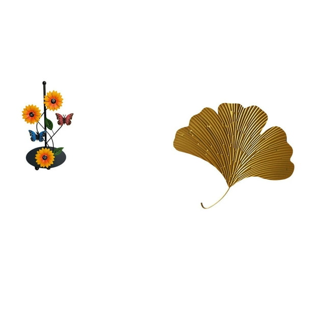 Soporte de papel higiénico,Porta toallas de papel con forma de girasol para encimera,Esculturas de pared de hojas,Esculturas de pared de hierro forjado con hojas de ginkgo,Escultura de pared