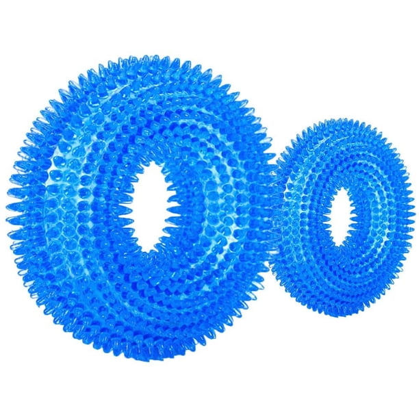 Juguetes masticables duraderos para perros grandes y pequeños, goma natural antimordeduras, suave, no tóxica, 2 anillos de limpieza para dientes de perro (azul) oso de fresa Electrónica