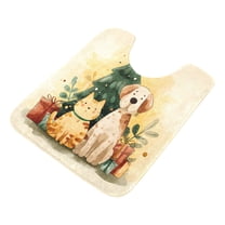 U-Shaped Toilet Mat Plush Bathroom Rug Mat Non Slip Bathroom Mats Cat and Dog with Christmas Tree