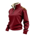 thumbnail image 7 of Guieoi Plus Size Jackets for Women Women's Solid Color Half Zipper Long Sleeved Sweatshirt with Patchwork Suede Cover Collar and Fleece Top Sweatshirt Red, 7 of 7