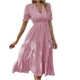 thumbnail image 1 of Birdeem Robe Aguichant Mode Décontractée Coupe Ajustée Femme Manches Courtes Col en V Longueur Genou, 1 of 8
