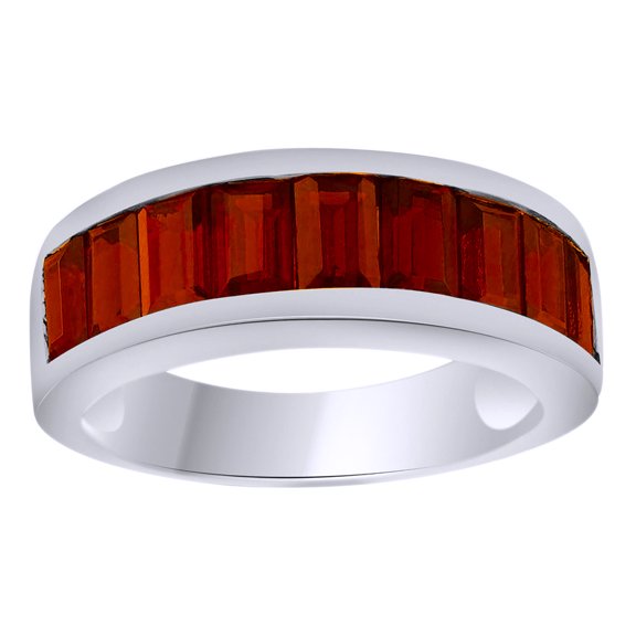 AFFY Baguette Shape Simulated Garnet Band Ring in 14k White Gold Over Sterling Silver Ring Size - 4