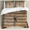thumbnail image 3 of Rustic Duvet Cover Set Twin Size, Old Wooden Aged Barn Door with Padlock Abandoned Vintage Farmhouse Rural Village Photo, Decorative 2 Piece Bedding Set with 1 Pillow Sham, Brown, by Ambesonne, 3 of 3